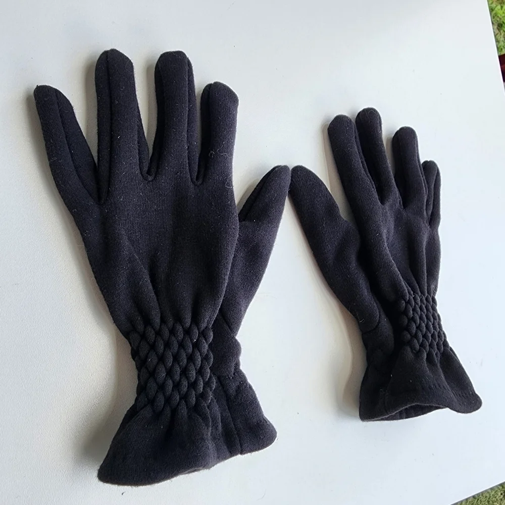 Womens OS Knitted Gloves Ladies Warm Fleece Lined Winter Glove Black